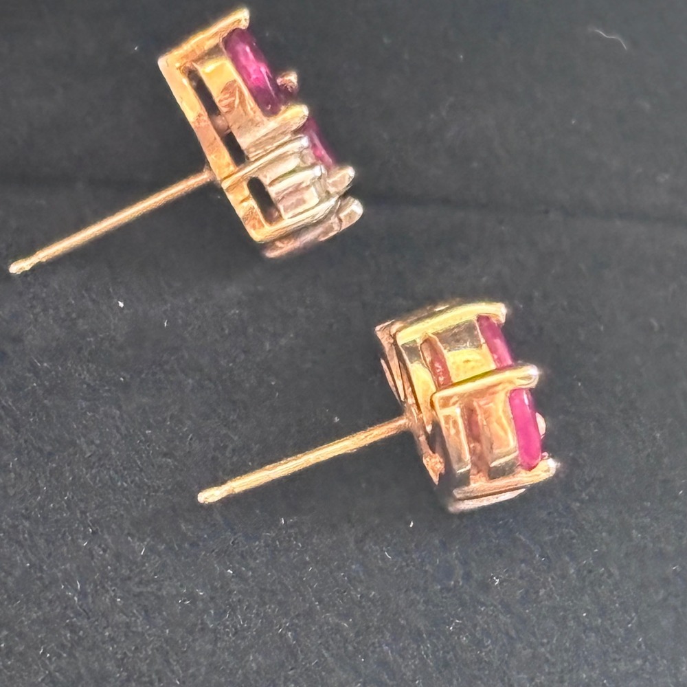 Genuine Vintage '80s 14K Gold Ruby Diamond Marquise Wing Cluster Stud Earrings - Picture 3 of 6
